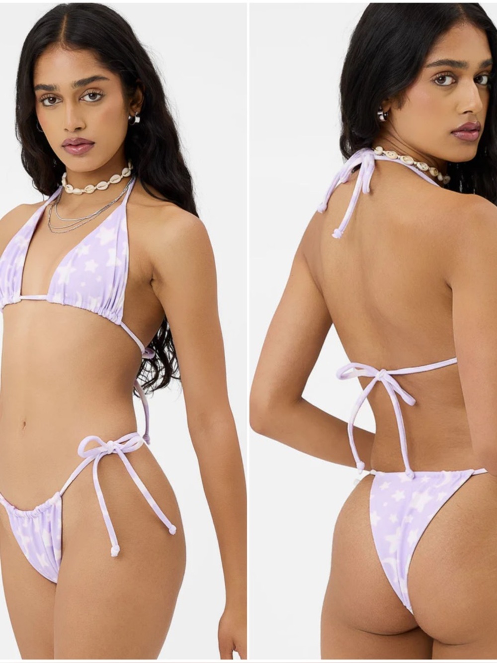 Frankie’s Bikinis Tia Terry Triangle Top and String Bikini Bottom Set in Luna